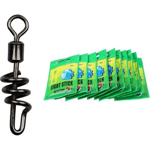 30Pcs Corkscrew Fishing Swivel Snap Swirl Connector with 50Pcs Fishing Fluorescent Lightstick Night Float Rod Lights