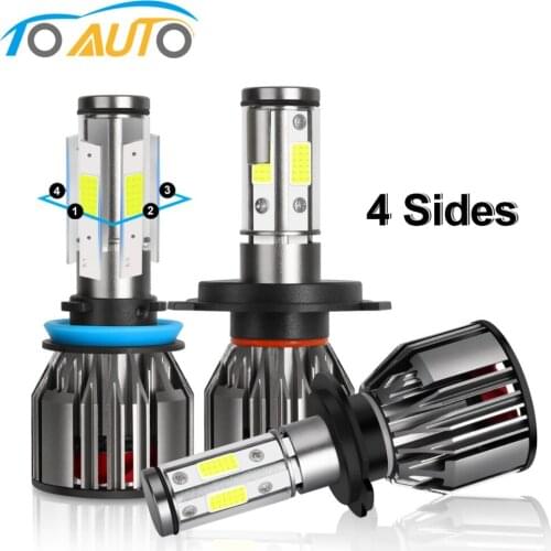 4 Sides H4 H7 LED H8 H11 9005 HB3 9006 HB4 LED Headlight Kit 10000LM 6000K White 12V 24V Car Lights Bulbs for Auto
