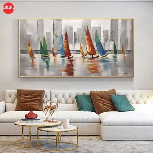 5d diamond painting Abstract art, sailing ship at sea diy full square drill diamond embroidery round diamond mosaic view DIY