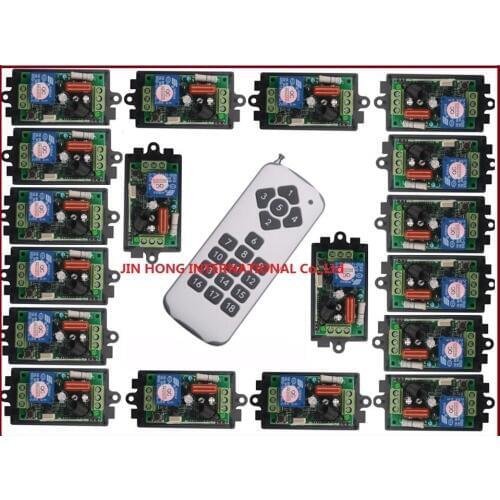 220V 1CH Radio Wireless Remote Control Switch light lamp LED ON OFF 18pc Receivers&1pc transmitter Learning Code Output Adjusted