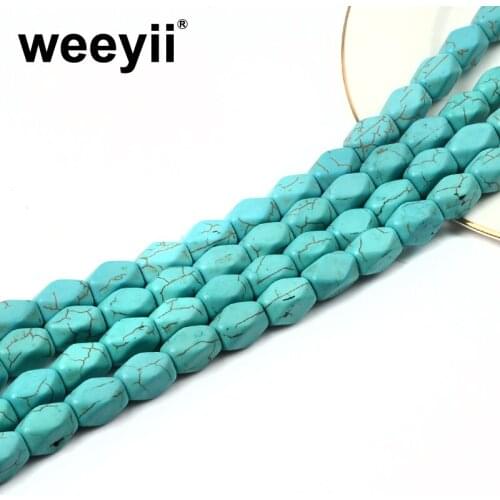 Natural Stone Blue Polygon Turquoise Stone Beads Loose Spacer Beads For Jewelry Handmade Making DIY Bracelets Necklace