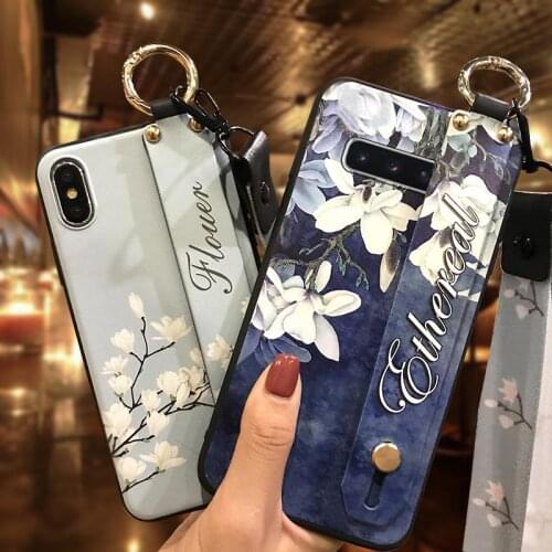 Lanyard Wristband Phone Case For Samsung Galaxy S10 Plus/S10+/SM-G975N Shockproof Flower Durable