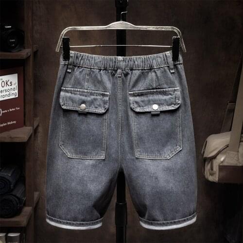 Denim shorts for men Plus-size jeans Loose smoky grey shorts