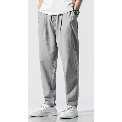 Chinese Style Solid Cotton Linen Pants Men Elastic Waist Streetwear Sweatpants Harem Pants Male Hip hop Joggers Trousers 5XL