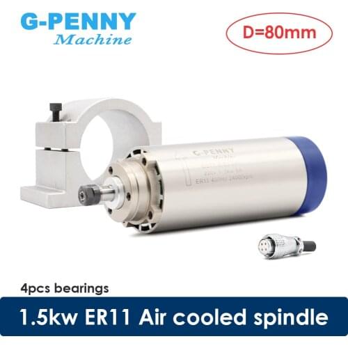 CNC milling spindle kit 1.5kw ER11 air cooled spindle 80mm diameter 4 pcs bearings accuracy 0.01mm & 80mm aluminum bracket
