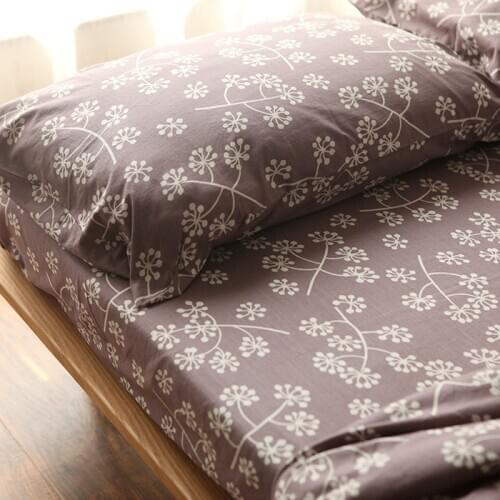 100% Slub Cotton Japan Style Floral Reactive Printing King Size 3pcs 4 pcs Bedding Set Purple Brown Duvet Cover Set High Quality