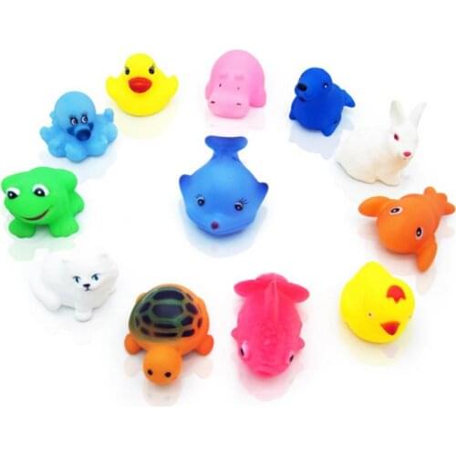 12 Pcs Baby Wash Bath Toys Small Animals Float Squeeze Sound Dabbling Toys Cute Soft Rubber Bathroom Bath Interactive Play