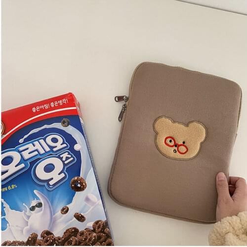 Korea Bear Ipad Bag Pouch Cute Girls Brown ipad pro 11 10.5 9.7 inch Tablet Sleeve Case Storage 13 inch Laptop Inner Bag