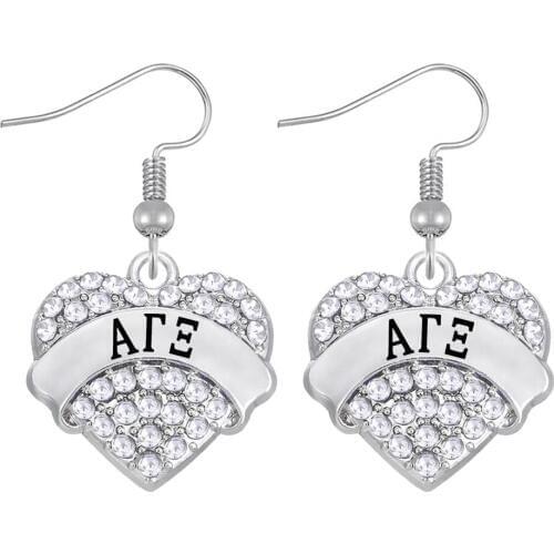Colorful crystal inlaid Greek letters ALPHA GAMMA XI heart-shaped metal pendant earrings for sorority society jewelry eardrop