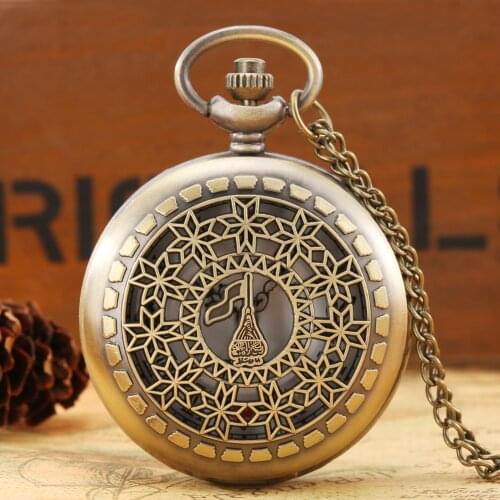 Hollow Flowers Triangle Circle Quartz Pocket Watch Retro Necklace Chain FOB Clock Bronze Pendant Unisex Gifts montre gousset