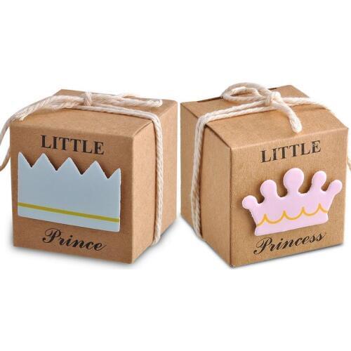 Cute Little Prince or Princesskraft paper Crown Favor Candy Boxes Baby Shower Christening Birthday Favors Bonbonniere Gift Boxes