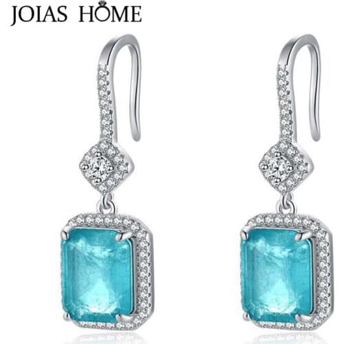 JoiasHome Trendy 100% 925 Silver Woman Earrings Creative Style with Paraiba Gemstone Jewelry for Woman Wedding Wholesale