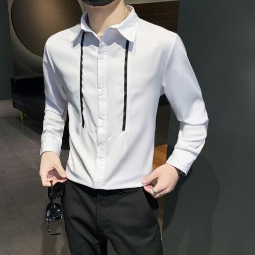 Autumn Mens Shirt Solid Color 2021 Long Sleeve Slim Fit Streetwear Shirts Social Party Nightclub Male Clothing Camisa Masculina