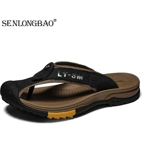 2021 Summer Genuine Leather Mens Slippers Outdoor Beach Men Flip Flops Fashion Wading Mens Sandals Brand Casual Mens Shoes