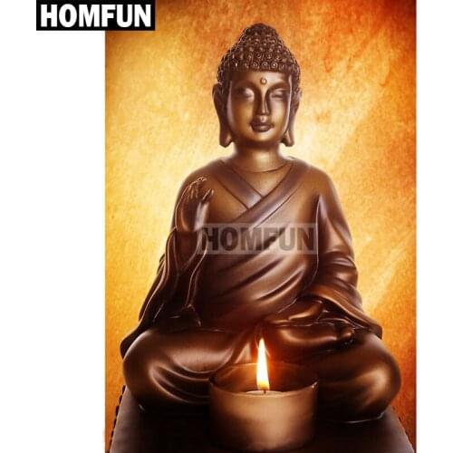 HOMFUN Full Square/Round Drill 5D DIY Diamond Painting "Buddha candle" Embroidery Cross Stitch 5D Home Decor Gift A01864