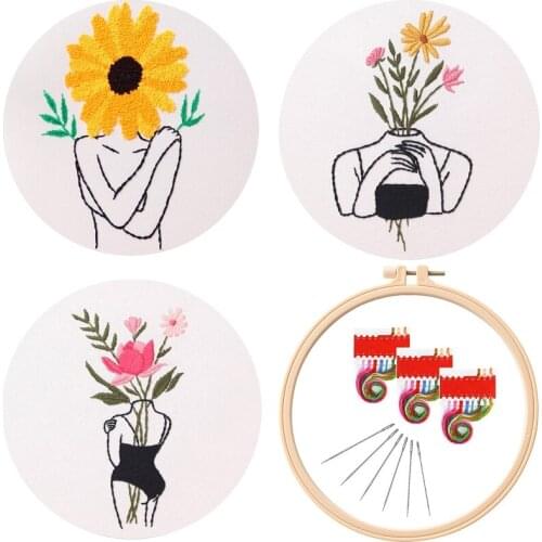 3 Pack Beautiful Lady Embroidery Starter Kit for Beginners, Embroidery Kits, Contains all Embroidery Tools, English Description
