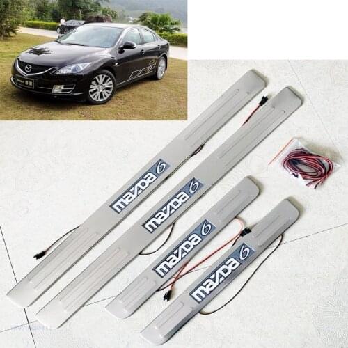For 2004-2013 Mazda 6 Auto Door Sill Plate Trim Stainless Steel LED Threshold Kick Pedal Scuff Sticker Car Styling