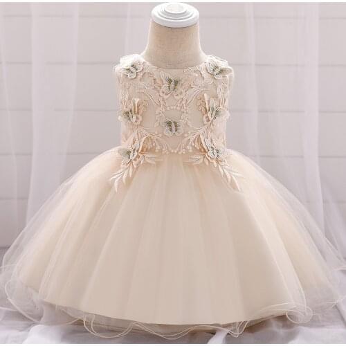 Newborn Baby Girls Party Dress Sleeveless Sweet Butterfly Lace 1 Year Birthday Dress Baby Girls Clothes