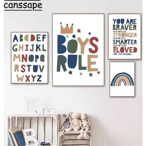 Nursery Wall Art Print ABC Alphabet Poster Rainbow Canvas Painting Nordic Posters And Prints Child Pictures Boys Bedroom Decor