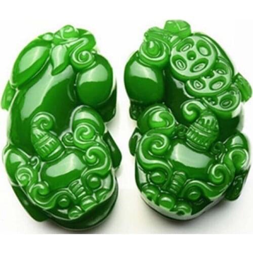 Natural green jade Manual sculpture ancient beast ward off bad luck 2PCS pendant