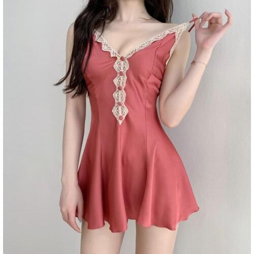 Sexy Patchwork Lace Mini Spaghetti Strap Nightdress Women Summer Sleepwear Suspender Nightgown Temptation Nightwear Home Wear