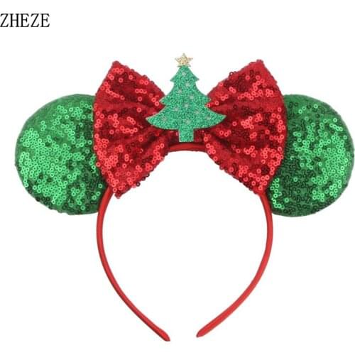 New Arrivals Festival DIY Glitter Mouse Ears Headband Christmas Plaid Bow Hairband For Girls Women Party Hair Accessories