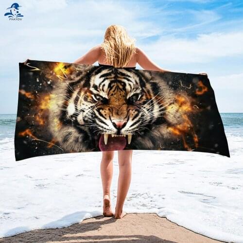 PHAYON Ferocious Tiger Bath Towel Bathroom Microfiber Large Beach Towels Soft Shower Towel Animals Swimming Surf Robe Blanket