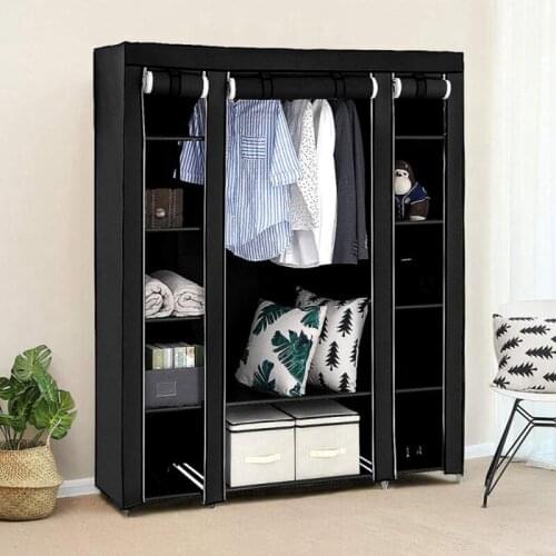 172*150*45CM Non-woven Wardrobe Bedroom Cloth Wardrobe Portable Folding Light Clothing Storage Dustproof Closet Black