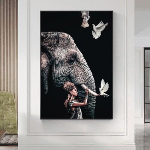 Colorful endangered Animal Poster Canvas painting for living room Tiger Elephant Orangutan Giraffe Parrot Oil Painting