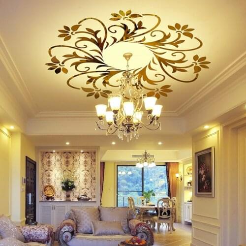 Ceiling decoration 3d acrylic mirror wall stickers three-dimensional wall stickers european pattern lighting