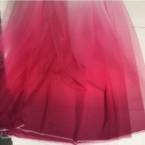 Rosen Pink Gradient bronzing Hot Film spray powder sequins transparent tulle mesh fabric for dress performance mesh fabric