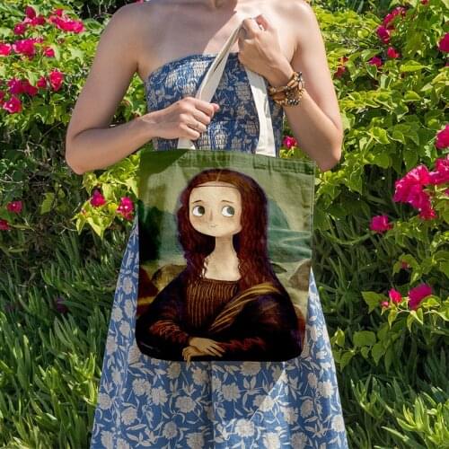 Cute Kawaii Cartoon Canvas Bag Oil Painting Printed Tote Bag Women Fashion Handbags School Travel Shopping Shoulder Bags