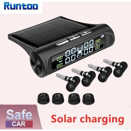 Car TPMS Tire Pressure Monitoring System Solar Power Digital TPMS LCD Display USB Auto Security Alarm Tire Pressure Sensor