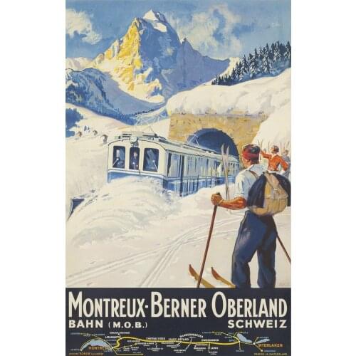 Skin in Montreeux Berner Oberland Classic Vintage Retro Kraft Decorative Poster Maps Travel Posters Wall Sticker Decor Gift