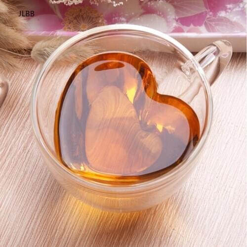 Heart Love Shaped Double Wall Glass Mug Resistant Kungfu Tea Mug Milk Lemon Juice Cup Drinkware Lover Coffee Cups Mug Gift