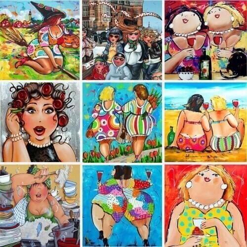 Rhinestones Home Decor 2019 new diamond painting Cartoon Fat Lady DIY Diamond embroidery Series love gifts