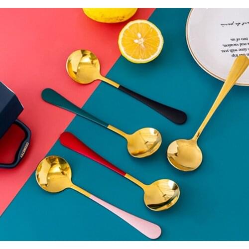 T84E Round Head Coffee Spoons Stainless Steel Mixing Tea Dessert Cake Scoop Honey
