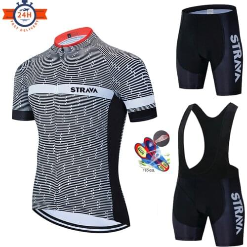 STRAVA Pro Cycling Jersey Set 100% Polyester Men MTB Bike Clothes Kit Racing Bicycle Clothing Uniforms Maillot Ropa Ciclismo