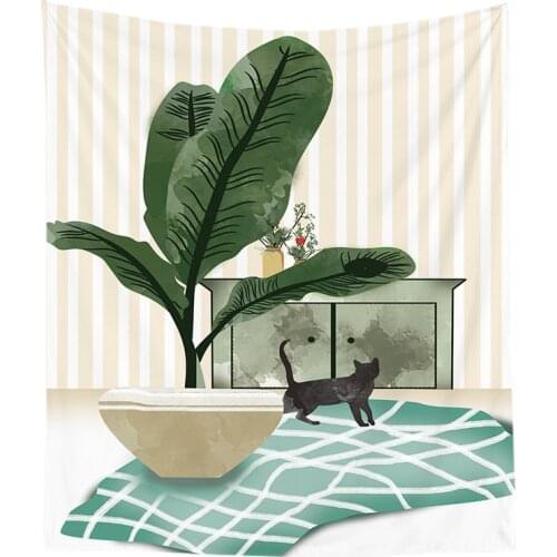 Tropical Plant Tapestry Wall Hanging Polyester Bohemia Cactus Banana Leaf Print Tapestry Beach Towel Cushion Leaf Dorm Decor