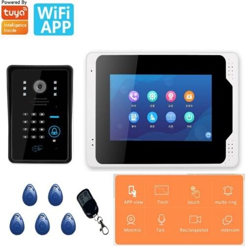 7 Inch Wireless WiFi Smart IP Video Door Phone Intercom System with 1x1080P Wired Doorbell Camera,Tuya APPSupport Remote unlock