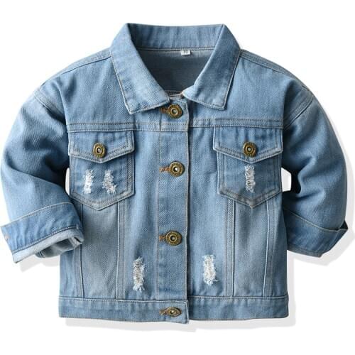 Tem Doger Fall Winter Fashion Children Girls Boys Tops Clothes Denim Hole Long Sleeves Tops Little Child Outfits Kids Warm Coat