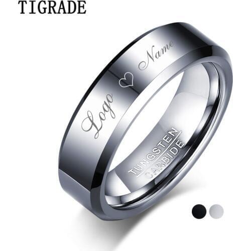 Tigrade Tungsten Ring For Men Women Polished Unique Custom Engraving Write Ring for Wedding band Gift for Lover Friend Mom Dad