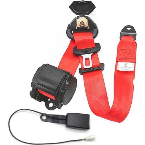 Retractable 3 Point Car Safety Seat Belts With Curved Rigid Buckle with Warning Cable