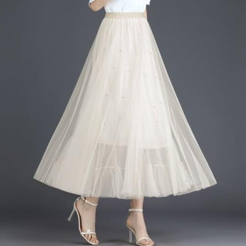 Yarn skirt womens body spring and summer new high-waisted thin medium-length black pleated mesh dress fairy long yarn skirt