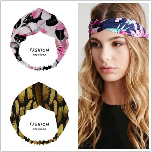 Women Girls Summer Bohemian Hair Bands Print Headbands Retro Cross Turban Bandage Bandanas HairBands Hair Accessories Headwrap