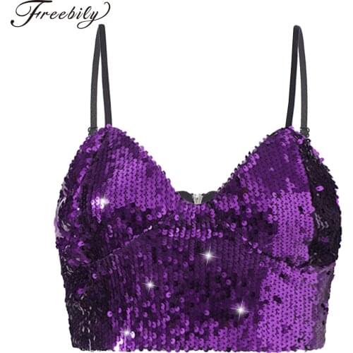 Women Shiny Sequins Wide Shoulder Straps Bralette Nightclub Party Pole Dance Costume Rave Festival Bra Sexy Crop Tops Clubwear
