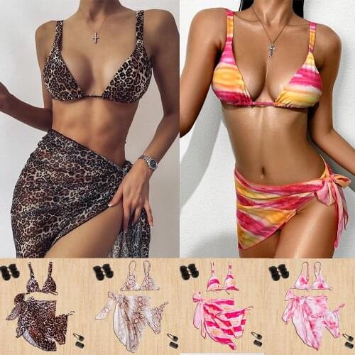 Sexy 2-piece Suit Swimwear Women Leopard Push Up Monokini Brazilian Biquini Summer High Waisted Bikini Set 2021 NEW Beach Wear
