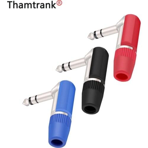 10pcs/lot Super Plug 6.35mm Right Angle 3 Pole Stereo Male Plug Soldering Wire Connector 90 Degree Microphone 1/4 Inch Connector