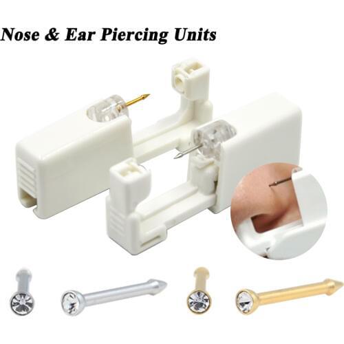 10pieces Disposable Nose Piercing Units CZ Crystal Stud Nose Ring Ear Helix Tragus Cartilage Earring Stud Piercing Gun Kit Tools