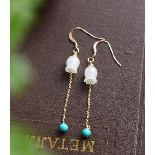 100% 925 sterling silver earrings stylish silver four seasons lily natural Hetian jade earrings